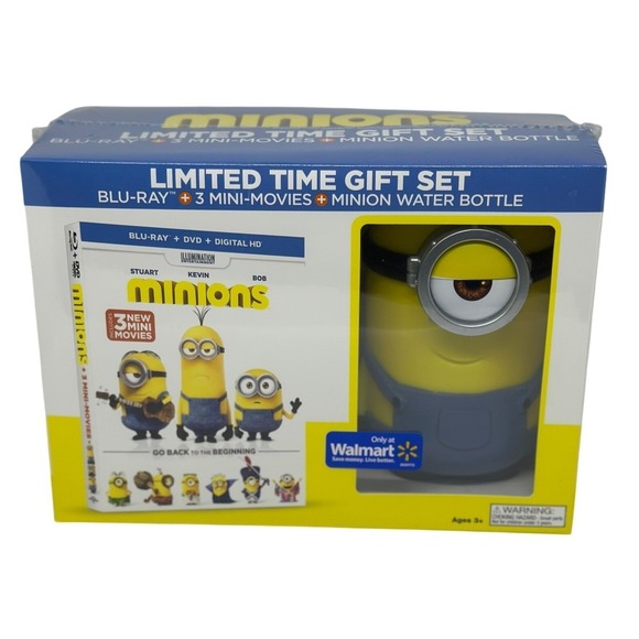 Illumination Other - NIB Minions Blu-ray DVD Gift Set 3 Mini Movies + Water Bottle Walmart Exclusive